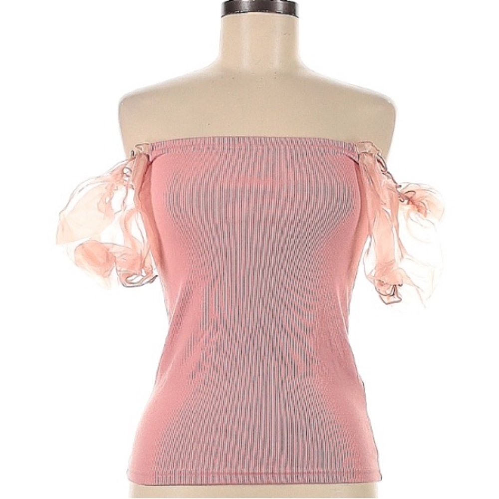 NEW LOOK PINK LADIES TUBE TOP W FLUTTER SLEEVES (removable) NWOT Never Worn Sz 8